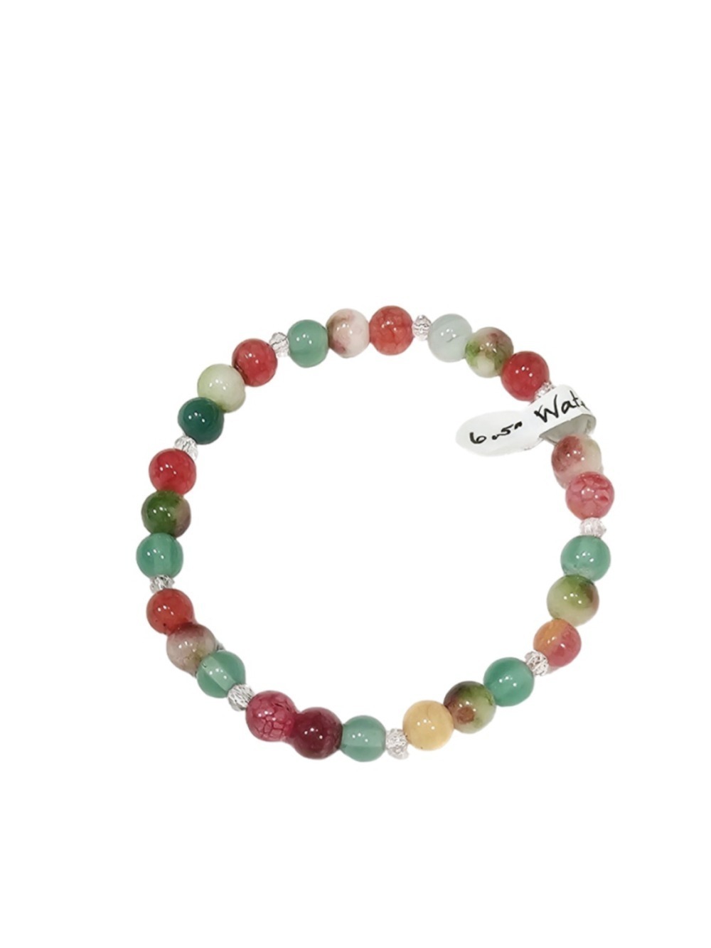 Watermelon Agate Gemstone Beaded Stretch Bracelet 6.5 Inch